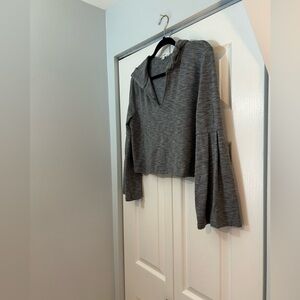 Wild Honey Gray Cropped Hoodie Bell Sleeve Top Size S
